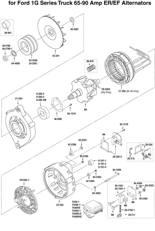 Exploded view of Ford's 1G series Truck Alternator